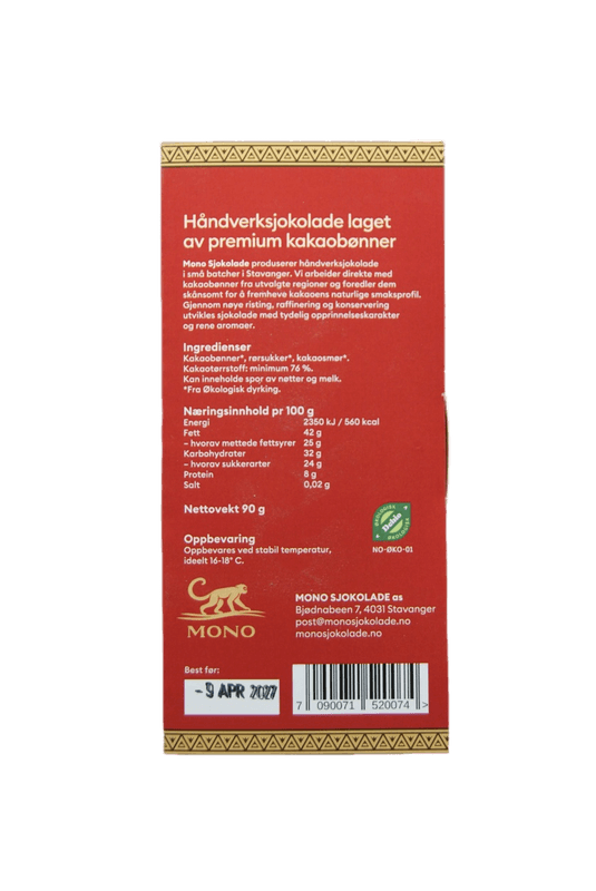 MONO Sjokoladeplate Nicaragua  Kubaly 76%